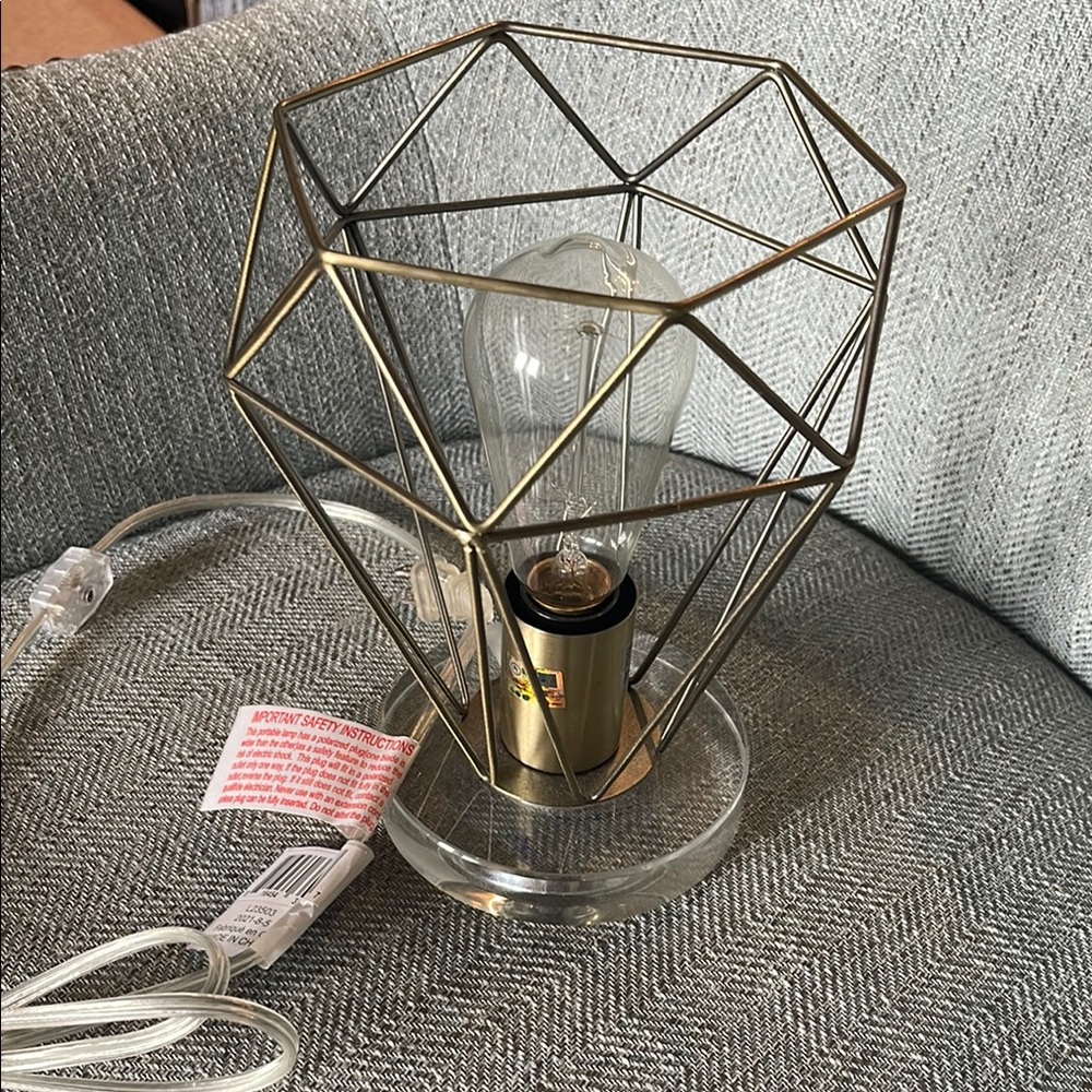 Gold Geometric Table Lamp with Clear Glass Base